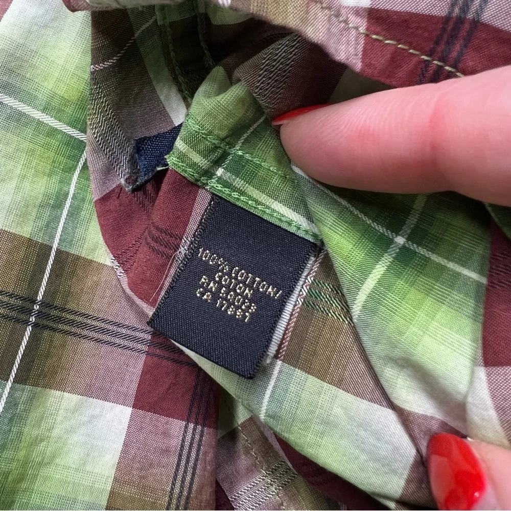 Banana Republic Green Brown Plaid Western Pearl Snap Shirt Boho Cowboy Grunge
